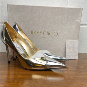 Jimmy Choo Cass 95 Women's Silver/Gold Metallic Slip-On Pumps EU 37.5/US 7.5 NEW